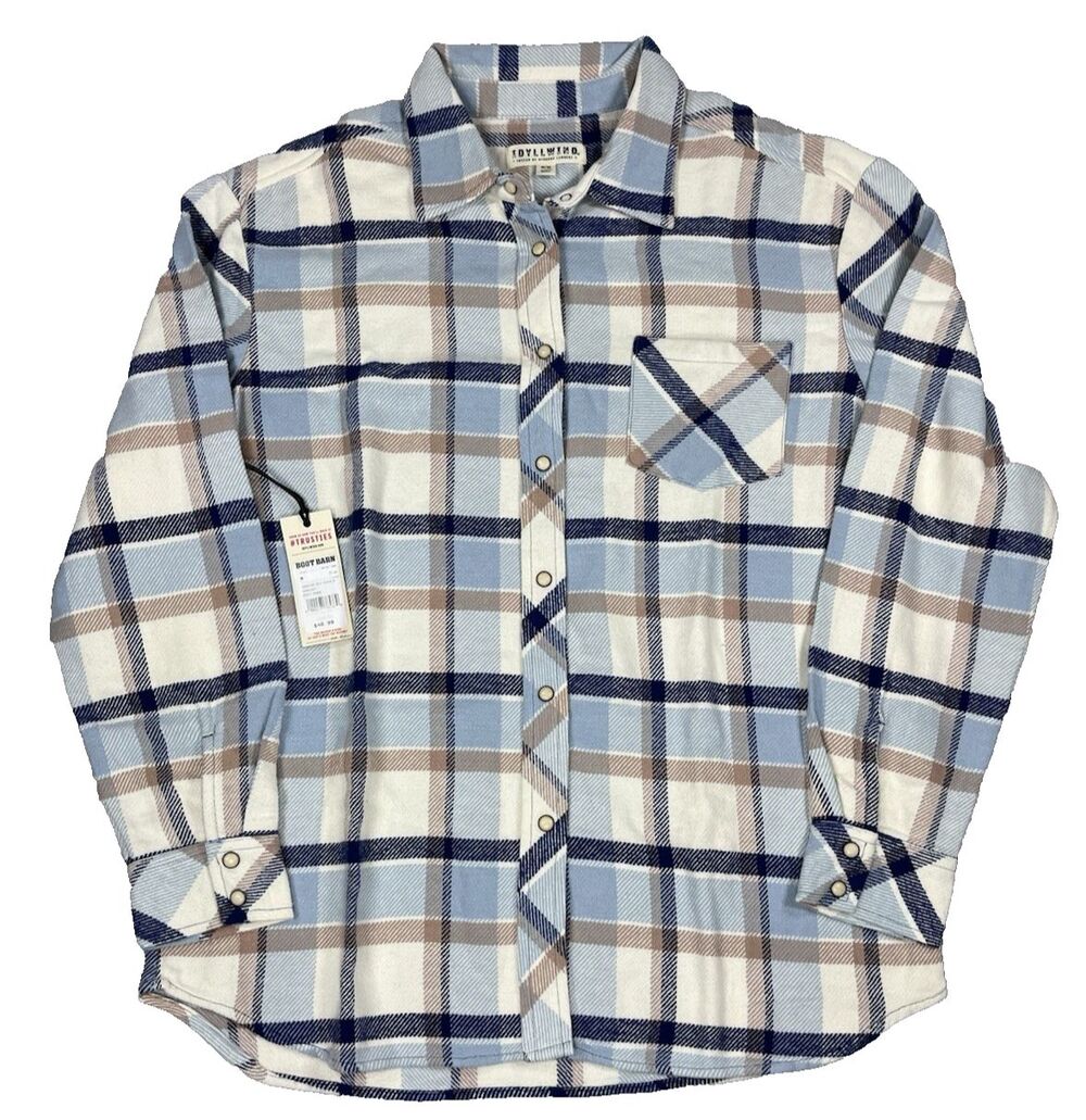 NWT Idyllwind Women Medium Plaid Flannel Cotton Long Sleeve Shirt Snap Casual